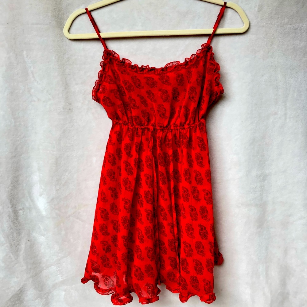 PINK Victoria’s Secret ❤️ Red Babydoll Lingerie with Ruffles & Elastic - Small